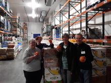 Dignity/Seattle volunteers sorting oranges